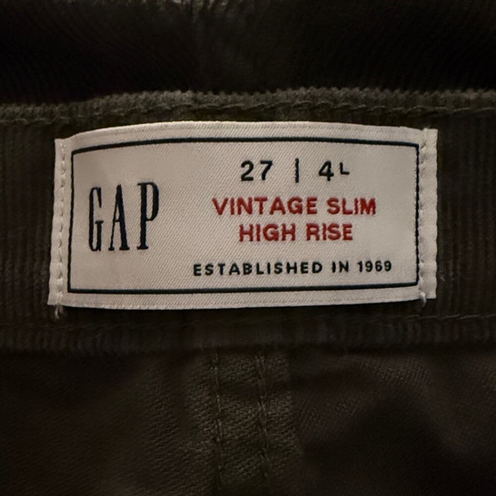 GAP Women’s Sz 4 / 27 Long Vintage Slim Pants High Rise Green Corduroy - Picture 3 of 6
